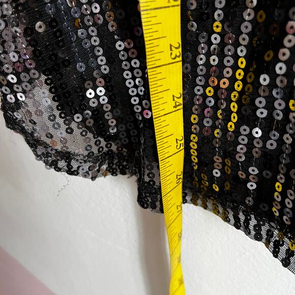 Black Sequin Mesh Tank‎ Top, Y2K Indie Sleaze Party Clubwear 2000s Glam Large - Picture 3 of 5